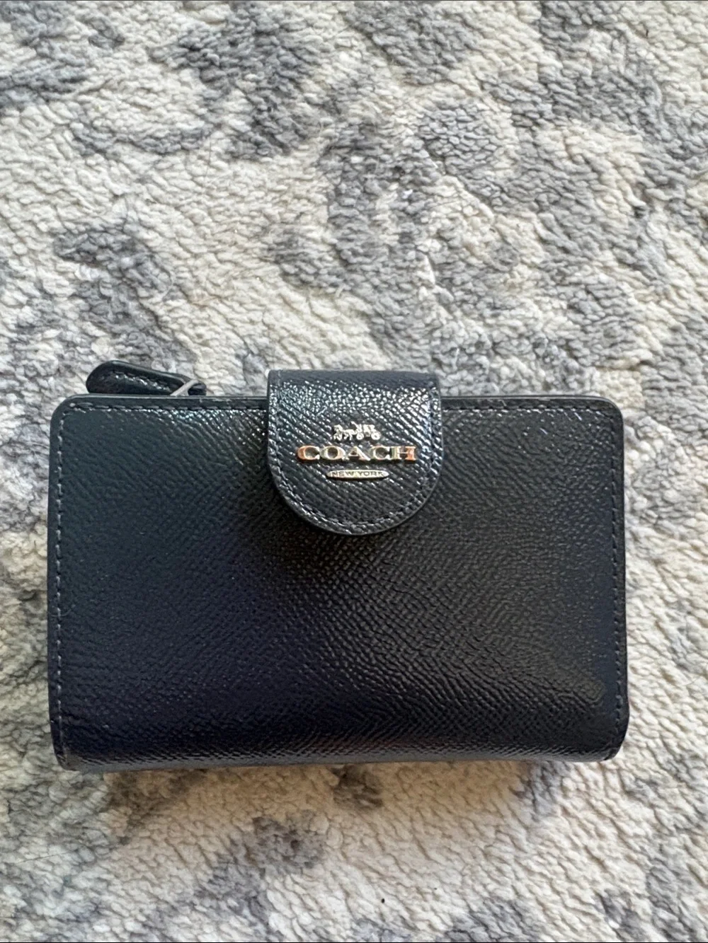 Coach Black Leather Card & Key Holder with Gold Logo